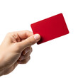 © Sam - PNG of A hand holding a vibrant red card, symbolizing various contexts like loyalty programs or access passes.