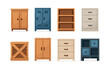 © 11ua - Cabinet and cupboard collection, wooden storage, flat vector illustration