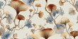 © Eli Berr - Organic repeating pattern of watercolor ginkgo leaves in soft beige, warm brown, and dusty blue for design, luxury packaging, and tranquil wallpapers or fabrics