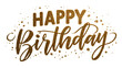 © Basit - Elegant gold glitter script typography proclaiming happy birthday wishes against a stark perfect for celebratory design projects and festive greetings