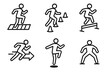 © peppastocker - Fitness Drill Icons. Fitness & Agility Drills linear set: ladder steps, cone zigzag, hurdle hop, sprint arrow, balance stance, quick shuffle.