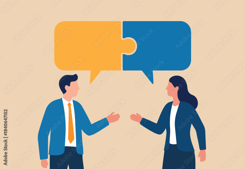 Communicate solution to solve problem, agreement, teamwork or ...