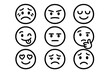 © -A/T- - Diverse collection of nine outline emoticons displaying various moods and feelings