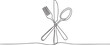 © herok9966 - Continuous line drawing of fork knife and spoon cutlery setting crossed together minimalist restaurant banner