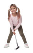 © New Africa - Cute girl playing golf on white background