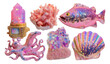 © Putra - Hypersparkly Marine Objects Illustration with Glittery Sea Creatures and Coral