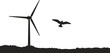 © Shuda - Silhouette of wind turbine and flying bird over natural landscape, renewable energy concept with environmental conservation and eco friendly power generation vector illustration