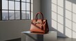 © ASA - Elegant Brown Leather Handbag Displayed in a Modern Interior with Natural Light.