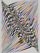 © Felipe - Vórtice geométrico multicolor con patrón a cuadros distorsionado, concepto de conexión digital y flujo de datos futurista