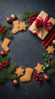 © Babla - Christmas Wreath of Gingerbread Cookies Pine Branches and Red Berries image photo