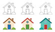 © rsvect02 - A comparative illustration showcases three house outlines and three colorfully painted houses providing a visual progression from sketch to finished design high quality professional detailed