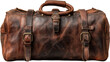© Ameer - Vintage brown leather duffel bag with handles isolated on transparent background high resolution PNG cutout travel luggage accessory for branding design ecommerce product mockups