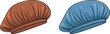 © Al - Two isolated brown and blue satin shower caps, bonnet sleeping hair protection vector illustration, beauty salon accessory