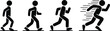© fatimatz - Four black silhouette figures show a progressive sequence of standing, walking, jogging, and fast running
