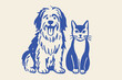 © Victoria - Dog and cat naive sketch vector illustration