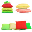 © zakir - PNG  image of Assortment of colorful square and checkered throw pillows stacked and arranged for home decor concepts on transparent background