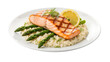 © Pambudi - Grilled Salmon with Risotto and Asparagus, isolated on white or transparent background. PNG