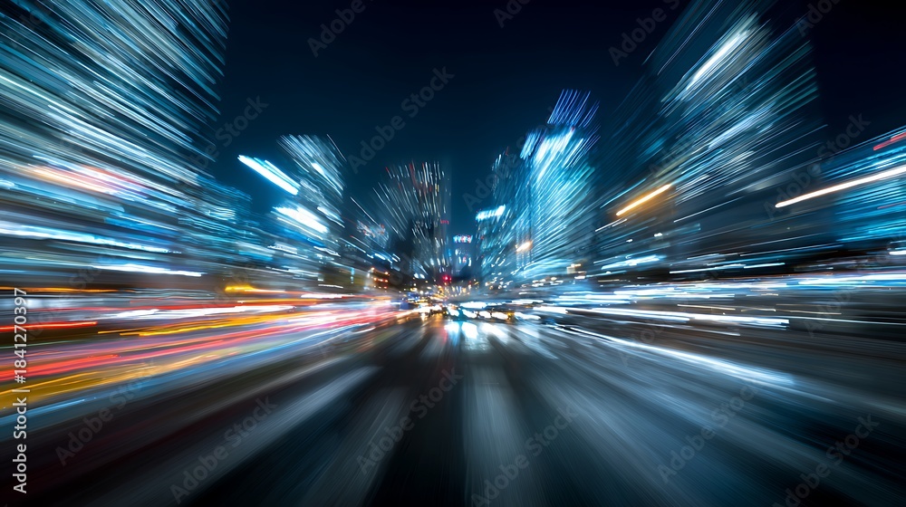 Elegant photo of Dynamic abstract city nightscape with blurred light ...