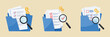 © Sajjocks - Document review and audit concept with three folders, magnifying glass, checklist, and gear icons, symbolizing inspection, verification, and process management in business or data analysis