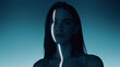 © Lustre Art Group  - Moody artwork of female portrait divided by vertical glowing energy streak. Concept of skincare analysis, facial symmetry mapping, beauty diagnostics and digital enhancement.