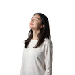 © LTh - Young woman looking up with eyes closed and long hair