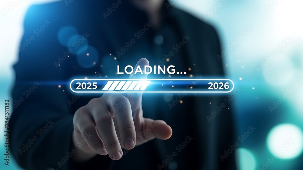 Businessman interacts with a futuristic digital loading bar ...