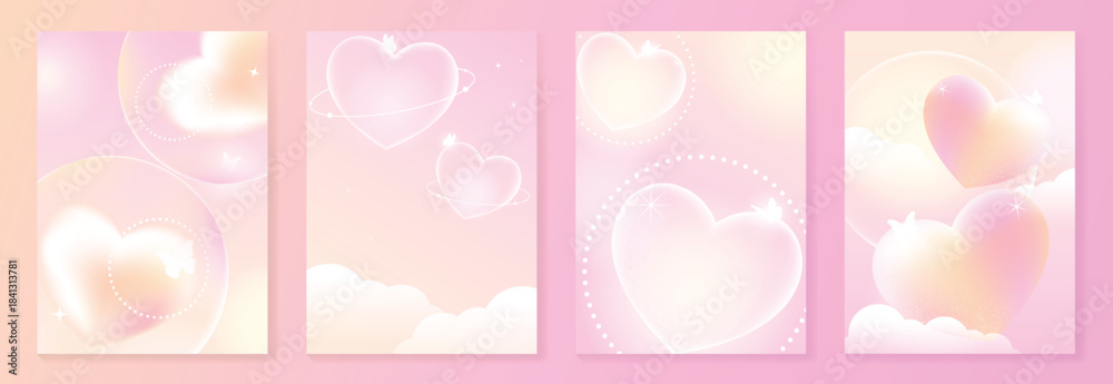 Romantic pink heart vector background illustration with soft pastel ...