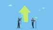 © Saklarboy - Businessman partner help painting growth green arrow graph. Business profit growth, improvement or career development, investment earning rising up or partnership to help grow business.