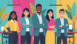 © VisualSource - Diverse business team standing confidently in a modern vibrant office setting