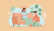 © BEST STOCK - Pregnant woman uses a tablet supportive partner kneels beside her on the couch