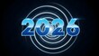 © artistt - Futuristic glowing blue 2026 text with concentric circles on dark background