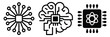 © HAPPY - Digital brains circuits and atoms technology icons representing advanced innovation themes and future development ideas within a modern clean futuristic vector illustration style