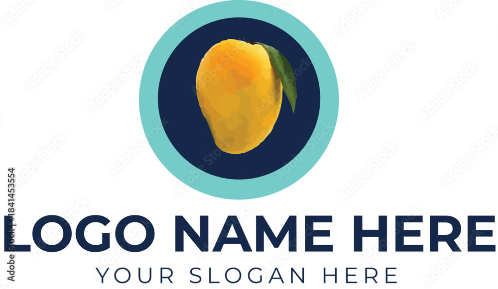 Mango logo vector with stylized fruit inside dual-tone circular frame ...