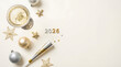 © King - Celebratory New Year 2026 Composition with Champagne, Decorations, and Festive Elements on White Background