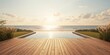 © ArtificialHorizons - Empty exterior wooden deck overlooking a pool and lawn at a modern coastal villa, suitable for outdoor relaxation