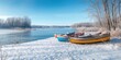 © AbstractAI - Overturned boats resting on ice during winter, focused on maritime safety and cold weather conditions