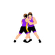 © tere - Two wrestlers in purple and black uniforms locked in a match.