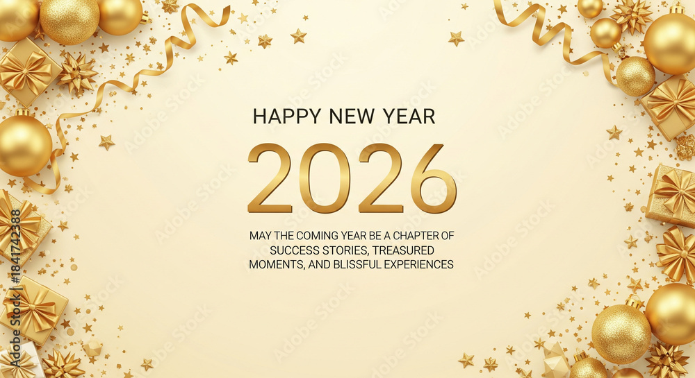 Luxury Gold Festive New Year 2026 Greeting Card Design Stock ...