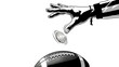 © MD SHAHID MIYA - Illustration of a hand tossing a coin onto a rugby ball in a black and white illustration
