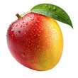 © Global Designpor24 - Juicy ripe mango fruit with green leaf and water droplets isolated on transparent background