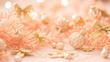 © MS GRAPHICS  - Elegant holiday background with golden ornaments bows and soft peach foliage creating a warm festive atmosphere