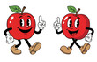 © Silhouette Master - Whimsical animated two red apple character walking with a happy expression and a raised index finger