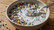 © ArtStockVault - Macro Shot of a Bowl with Colorful Beads and White Glitter Cereal