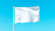 © Tatsiana Rrr - white flag on blue, white blank clean flag on blue sky background in mockup style, horizontal banner, free space for text and copy