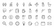 © PixeloAI - Public navigation line icon set. Vector pictograms of restroom, shower, elevator, stairs, exit, parking, extinguisher, sink and information. Thin outline illustration.