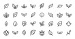© PixeloAI - Nature and ecology line icon set. Vector pictograms of leaf, foliage, sprout, clover, maple, lotus, stem and organic plant shapes, thin outline illustration.