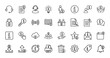 © PixeloAI - Information and support line icon set. Vector pictograms of help desk, faq, headset, manual, guide, speech bubble, notification, service, thin outline illustration.