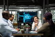 © DC Studio - Investors doing meeting in conference room to talk about AI large language models solutions increasing productivity. AI startup boardroom members discussing neural network tech development roadmap