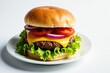 © Sutasinee - Overhead view of burger with cheese and toppings on white , cheese, commercial, fast food