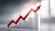 © AR - A red arrow shows an upward trend on a growing bar chart, symbolizing business success and profit.
